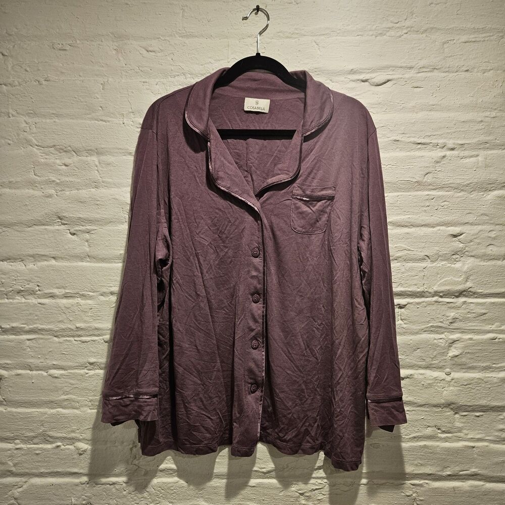 Cosabella Pajama PJ Bella Purple Long Sleeve Cotton Collar Shirt Top, Size 1X